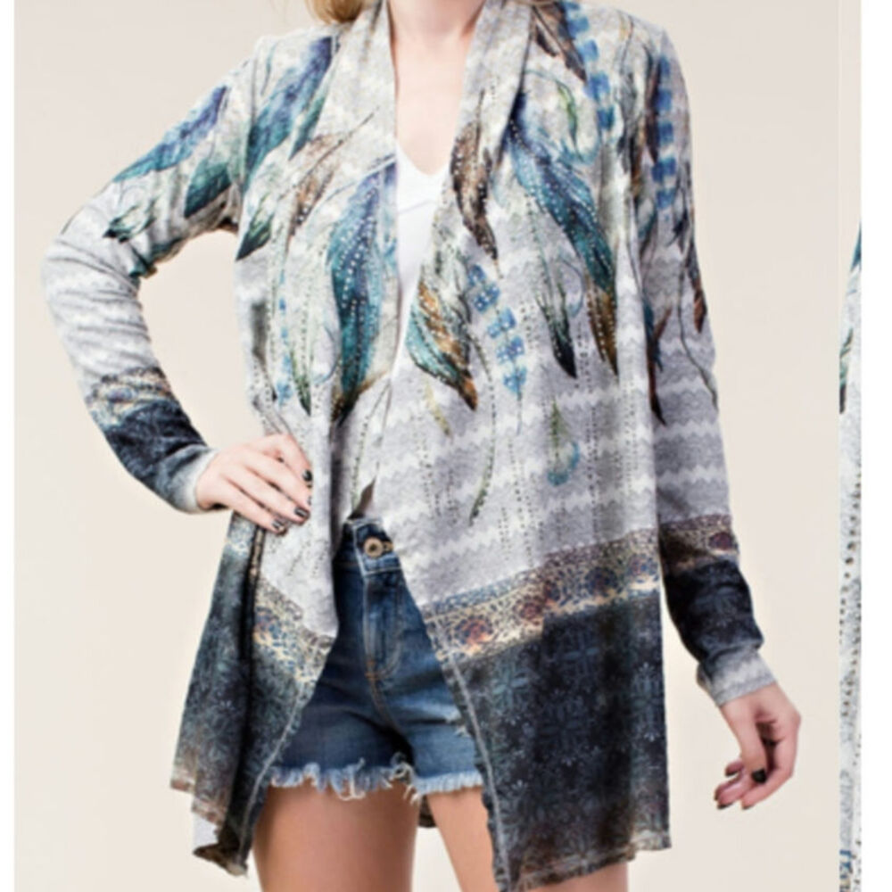 Vocal USA western feather rhinestones cardigan size small